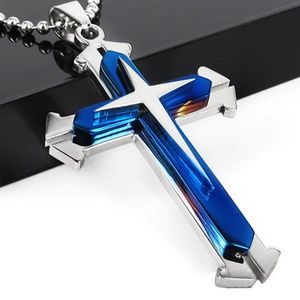 Men Silver Stainless Steel Cross Pendant Necklace